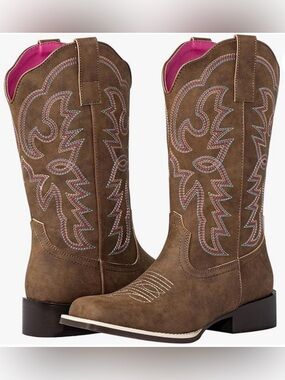 SheSole Women's Fashion Wide Square Toe Western Cowgirl Cowboy Boots Mid Calf